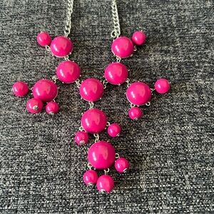Statement Cross Necklace Hot Pink Beaded Silver Tone Bold Fashion Jewelry